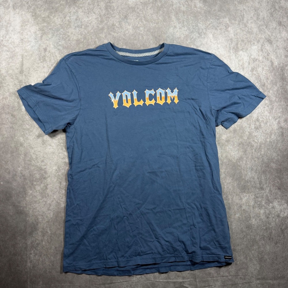 Volcom Mens Modern Fit Organic Cotton Graphic T-Shirt Blue Large Logo Skater